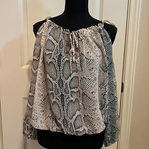 Moda international chiffon embellished cold shoulder top